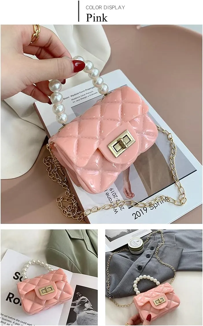 Mini Jelly Purse, Girls Mini Bag Children Small Crossbody Purse Kid with Gold Chain