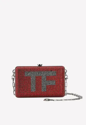 Mini TF Crystal-Embellished Box Clutch with Chain Strap