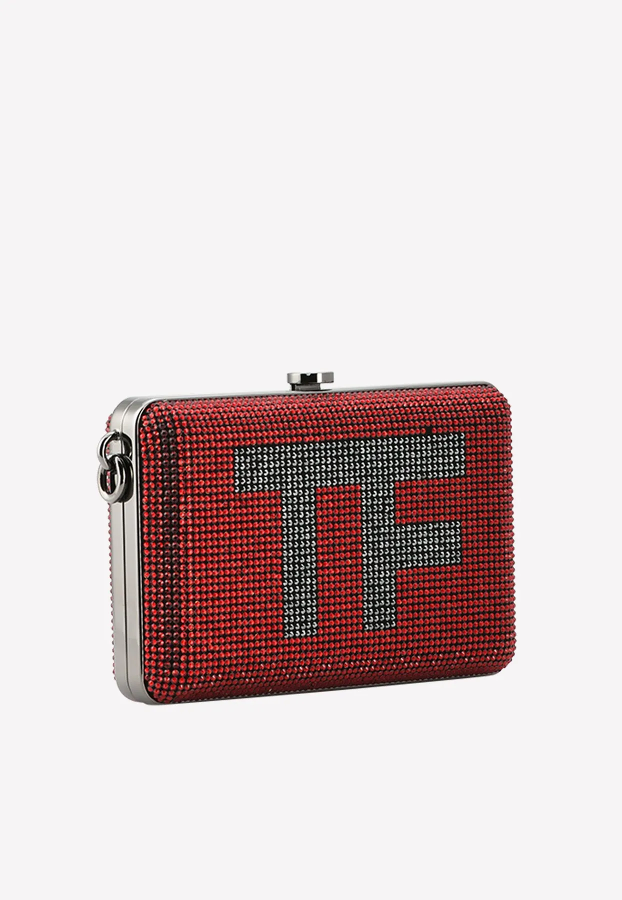 Mini TF Crystal-Embellished Box Clutch with Chain Strap