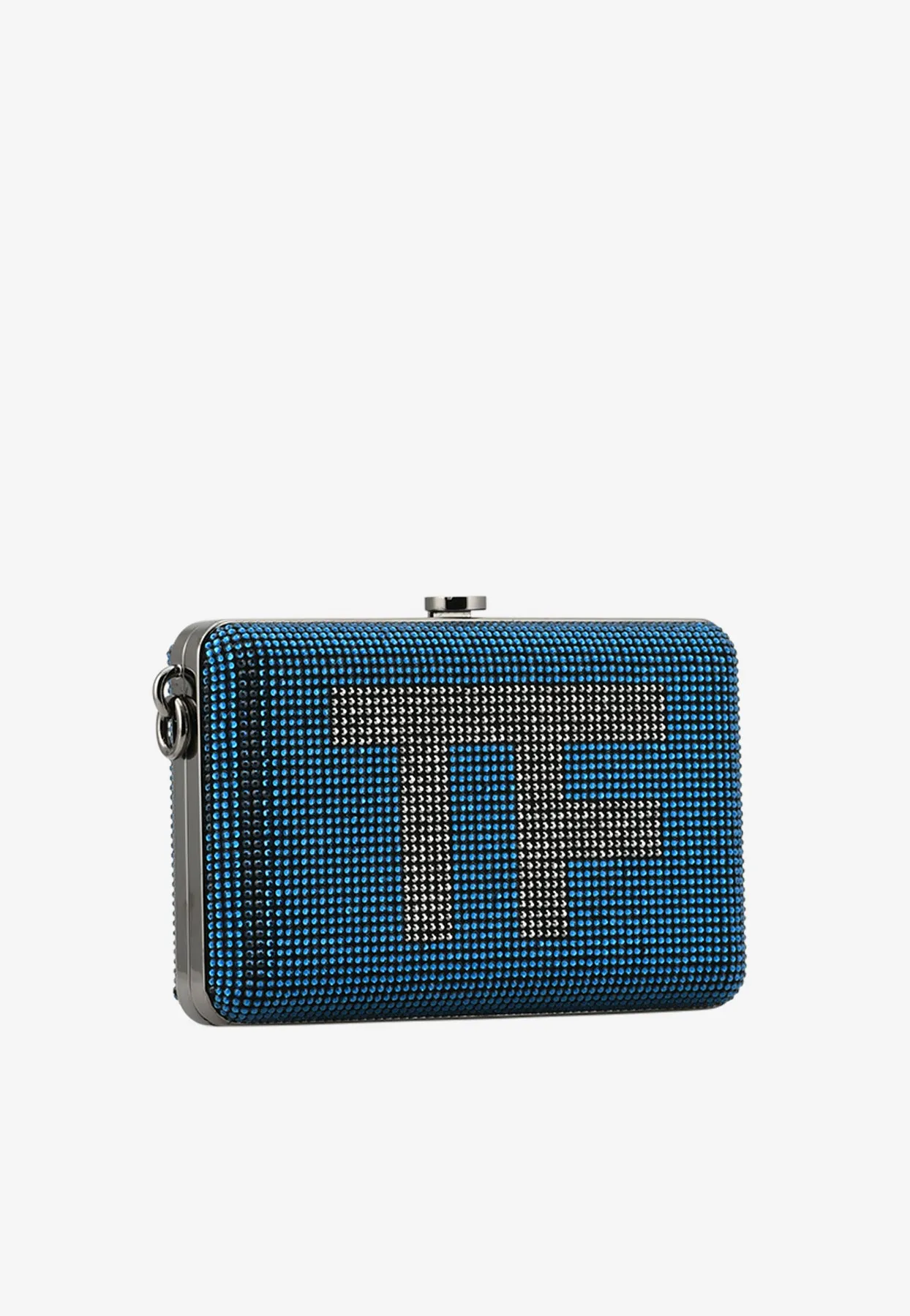 Mini TF Crystal-Embellished Box Clutch with Chain Strap