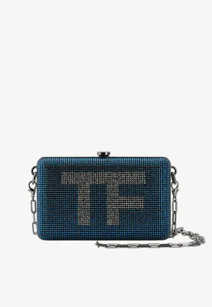 Mini TF Crystal-Embellished Box Clutch with Chain Strap