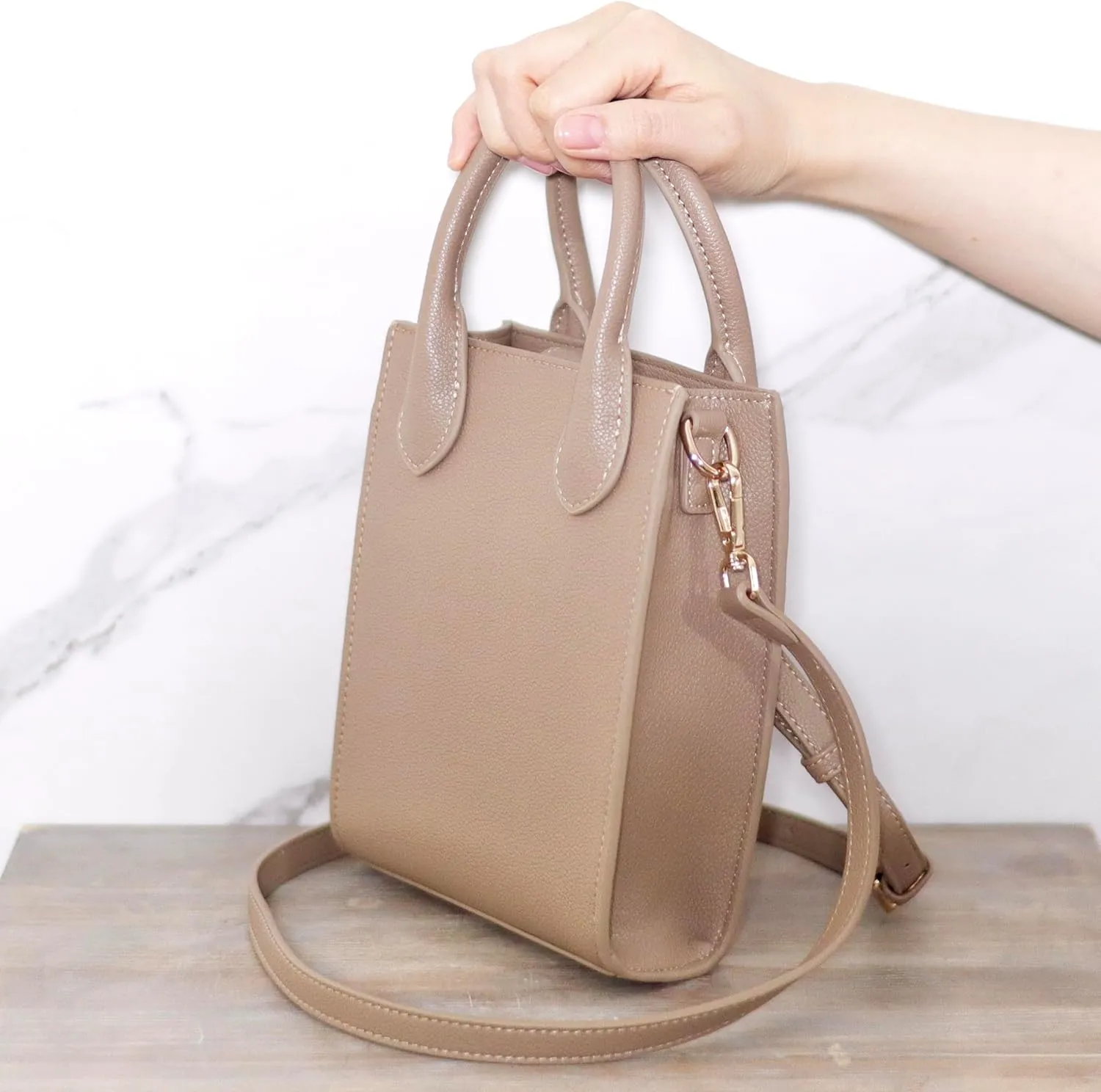 Mini Tote Crossbody Bag, Purse for Women and Girls with Adjustable Strap, Cardholder Pocket | Pebble Grain Vegan Leather