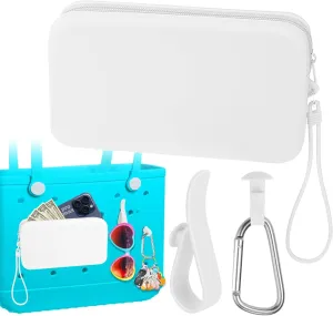 Mity rain Silicone Organizer for Bogg Bag Phone Holder, Accessories Set for Bogg Bag Contain 2PCS Key Holder and a Large Capacity Silicone Zipper Bag for Beach Bags Tote Bag (White)