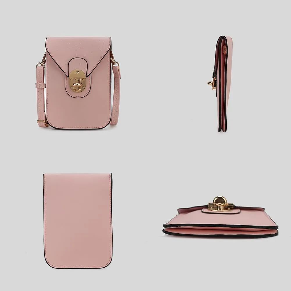 MKF Collection Small Crossbody Cell Phone Case for Women Fashion Turn Lock, Movil phone Bag Adjust Shoulder Strap by Mia K