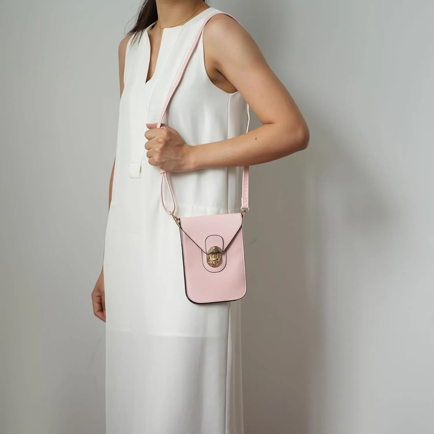 MKF Collection Small Crossbody Cell Phone Case for Women Fashion Turn Lock, Movil phone Bag Adjust Shoulder Strap by Mia K