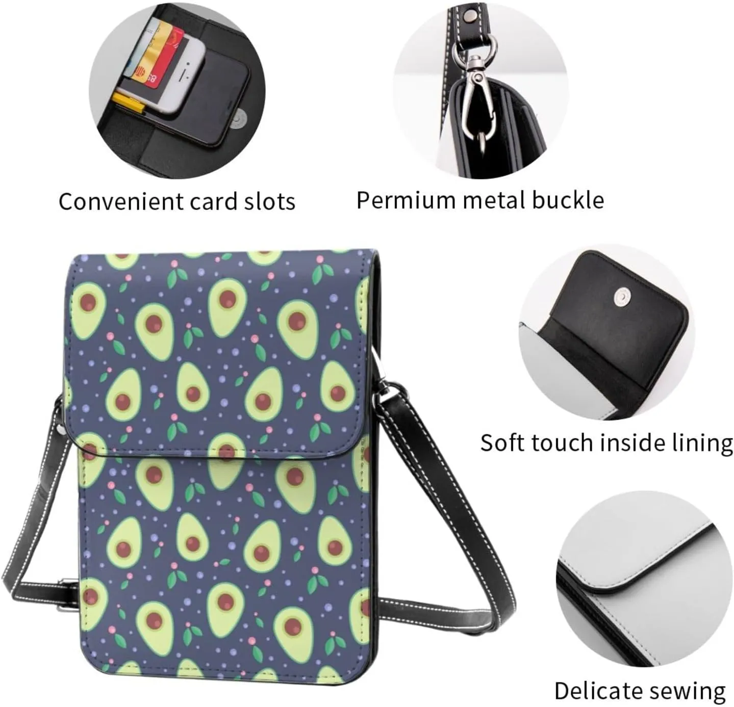 Mmm Fight Womens Crossbody Bags Avocado Pattern Phone Bag Wallet Purses Adjustable Strap
