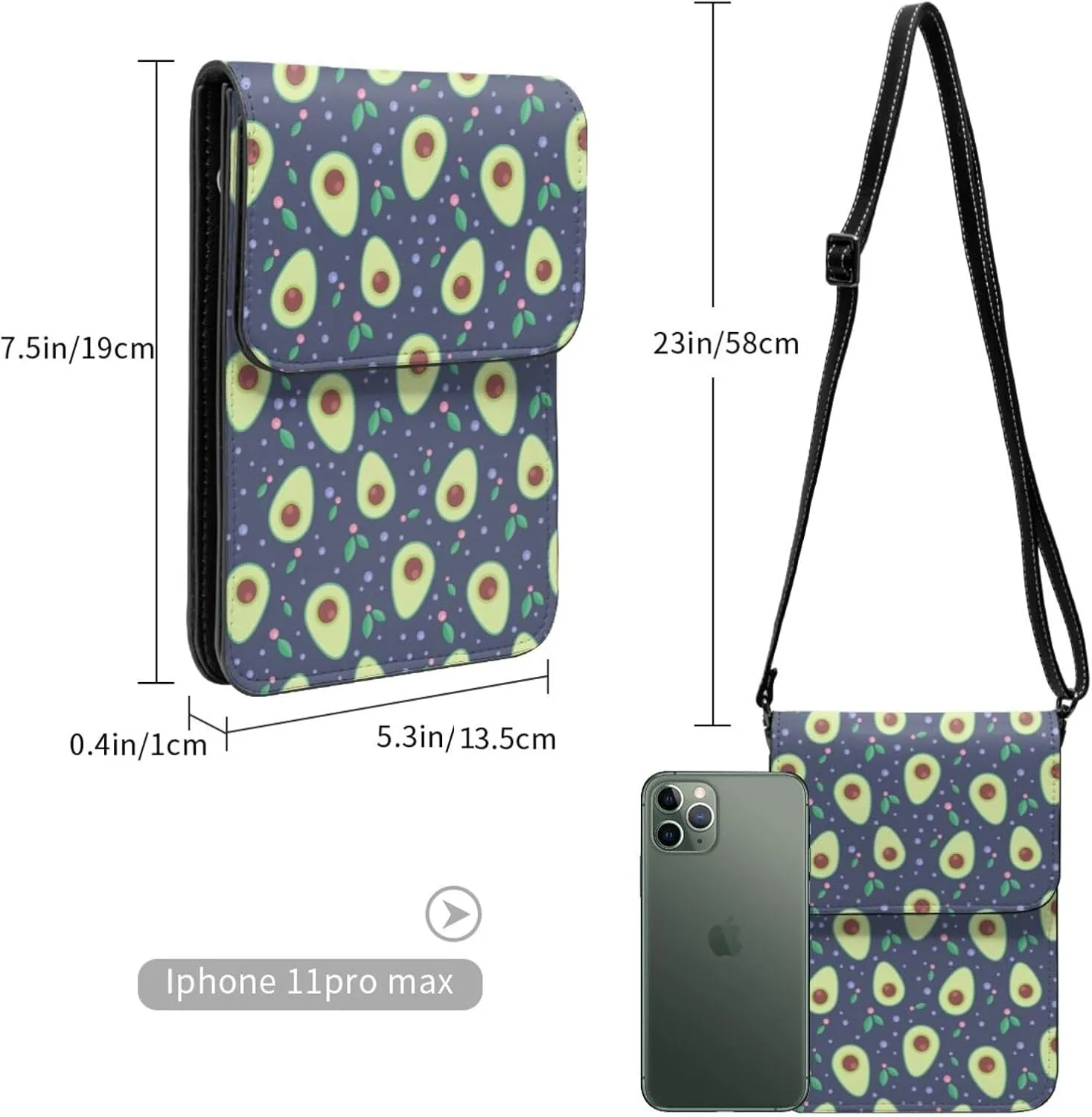 Mmm Fight Womens Crossbody Bags Avocado Pattern Phone Bag Wallet Purses Adjustable Strap