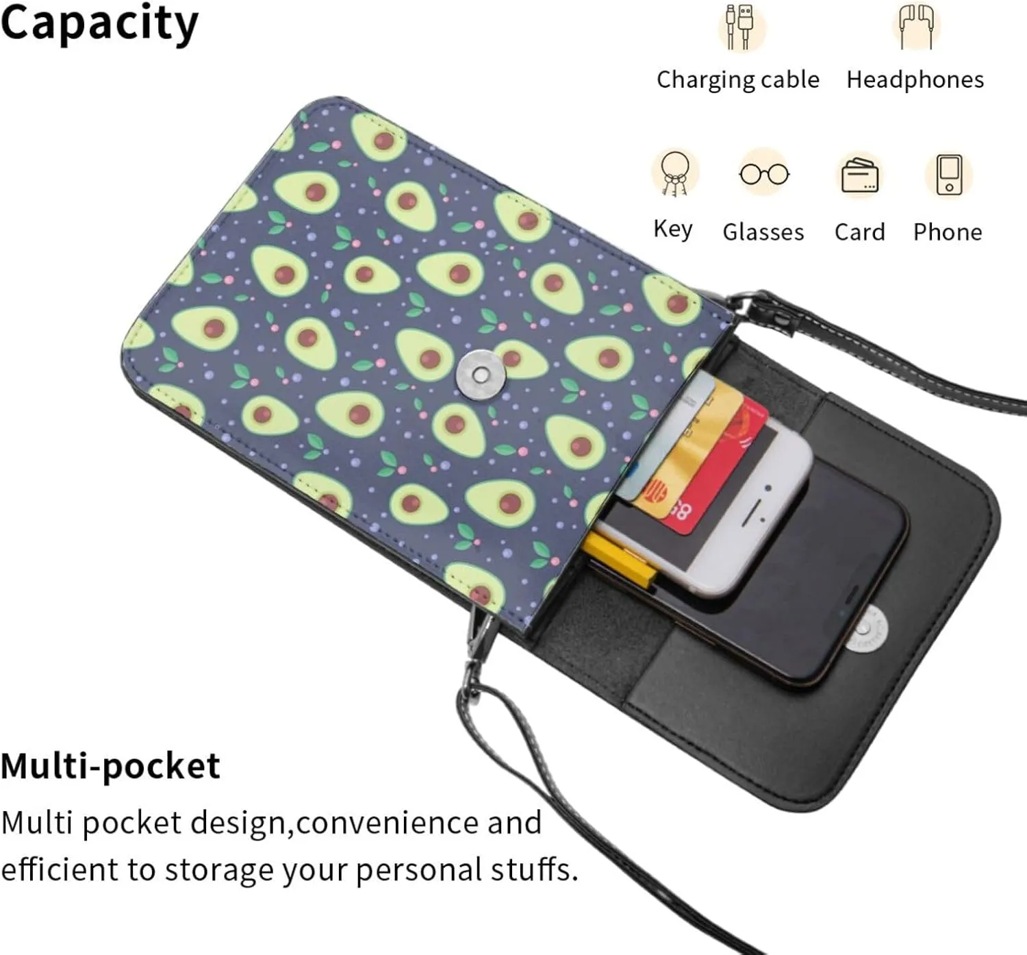 Mmm Fight Womens Crossbody Bags Avocado Pattern Phone Bag Wallet Purses Adjustable Strap