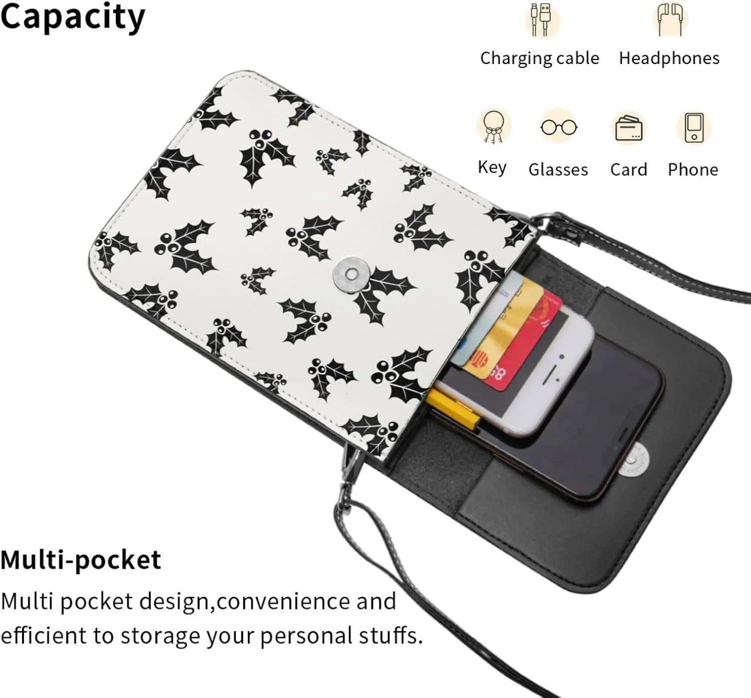Mmm Fight Womens Crossbody Bags Christmas Pattern Phone Bag Wallet Purses Adjustable Strap