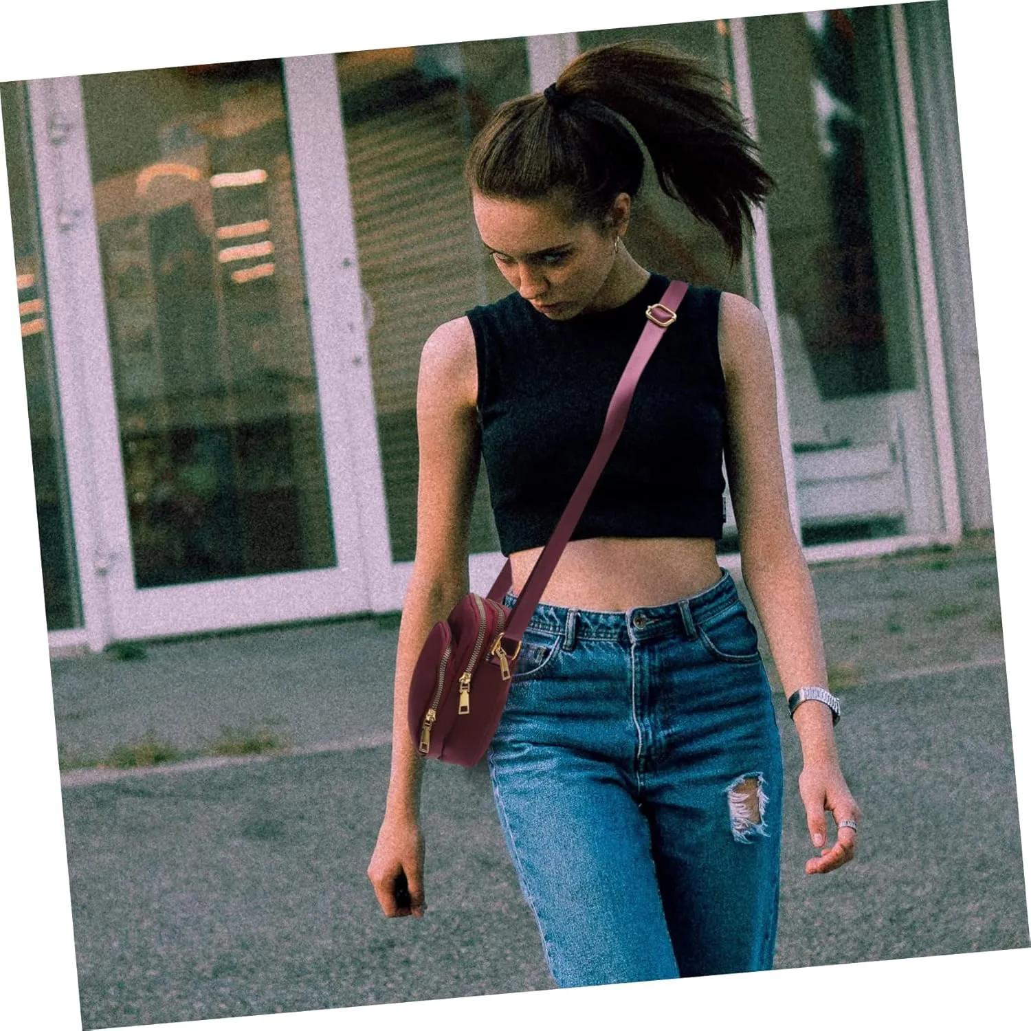 Mobile Phone Bag Women's Nylon Crossbody Shoulder Bag Purple Leisure Bag Pocketbooks for Women Crossbody