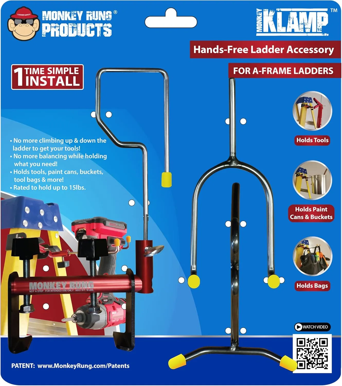 Monkey Rung Monkey KLAMP Patented Universal Ladder Tool Holder Perfect for Paint Buckets, Tool Bags, Power Tools and More A-Frame Step Ladder Safety Accessories (Monkey KLAMP)