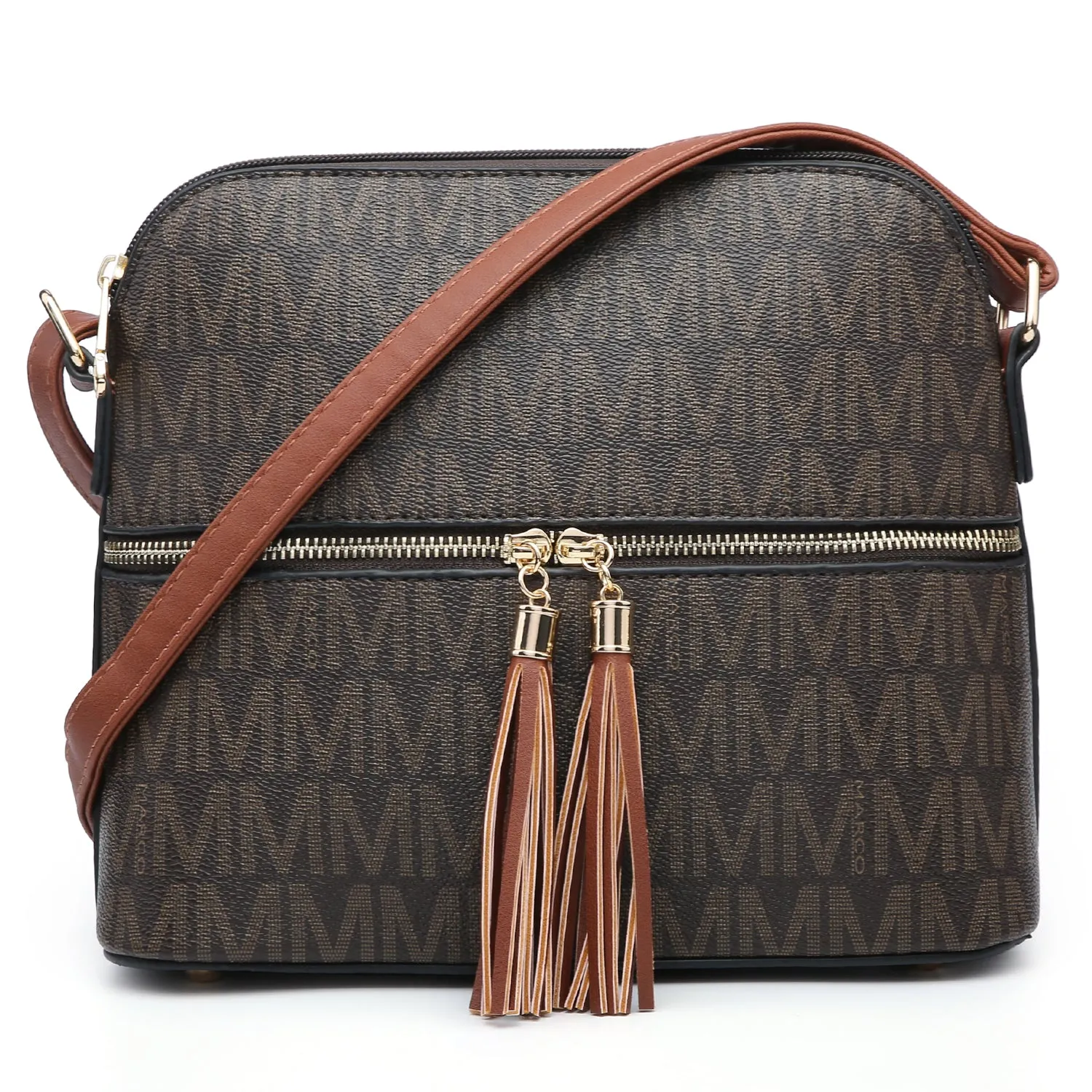 Monogram/Signature Logo All -In-One Crossbody/Messenger Bag with decorative tassel zipper pull