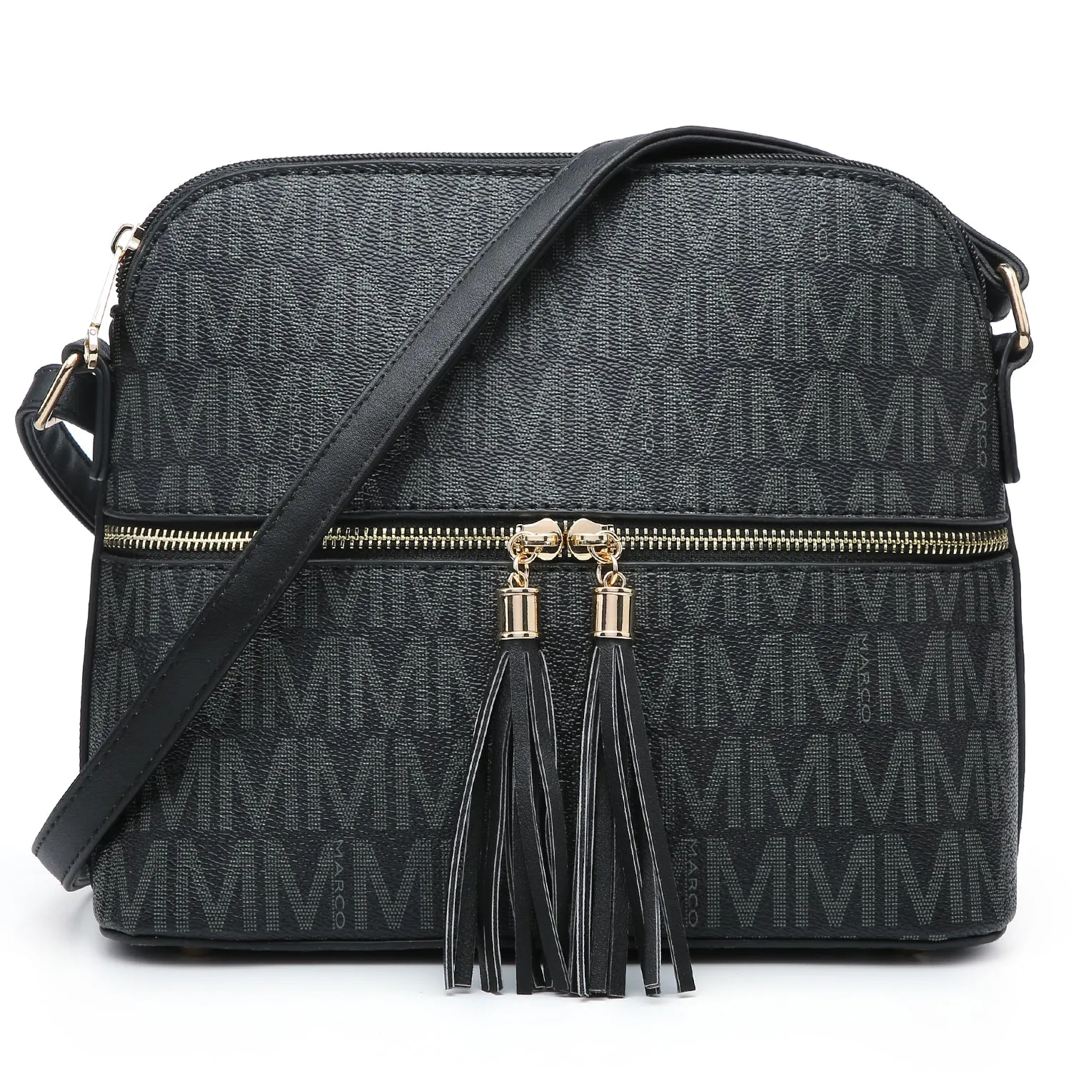 Monogram/Signature Logo All -In-One Crossbody/Messenger Bag with decorative tassel zipper pull