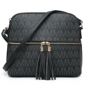Monogram/Signature Logo All -In-One Crossbody/Messenger Bag with decorative tassel zipper pull