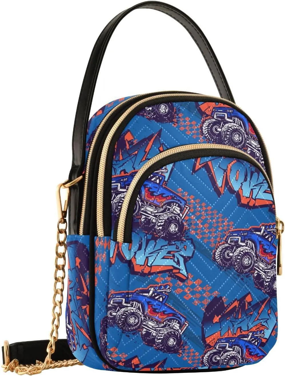 Monster Trucks Blue Crossbody Bags for Women Hand Bag Small Sling Shoulder Travel Bags Mini Wallet Phone Purse