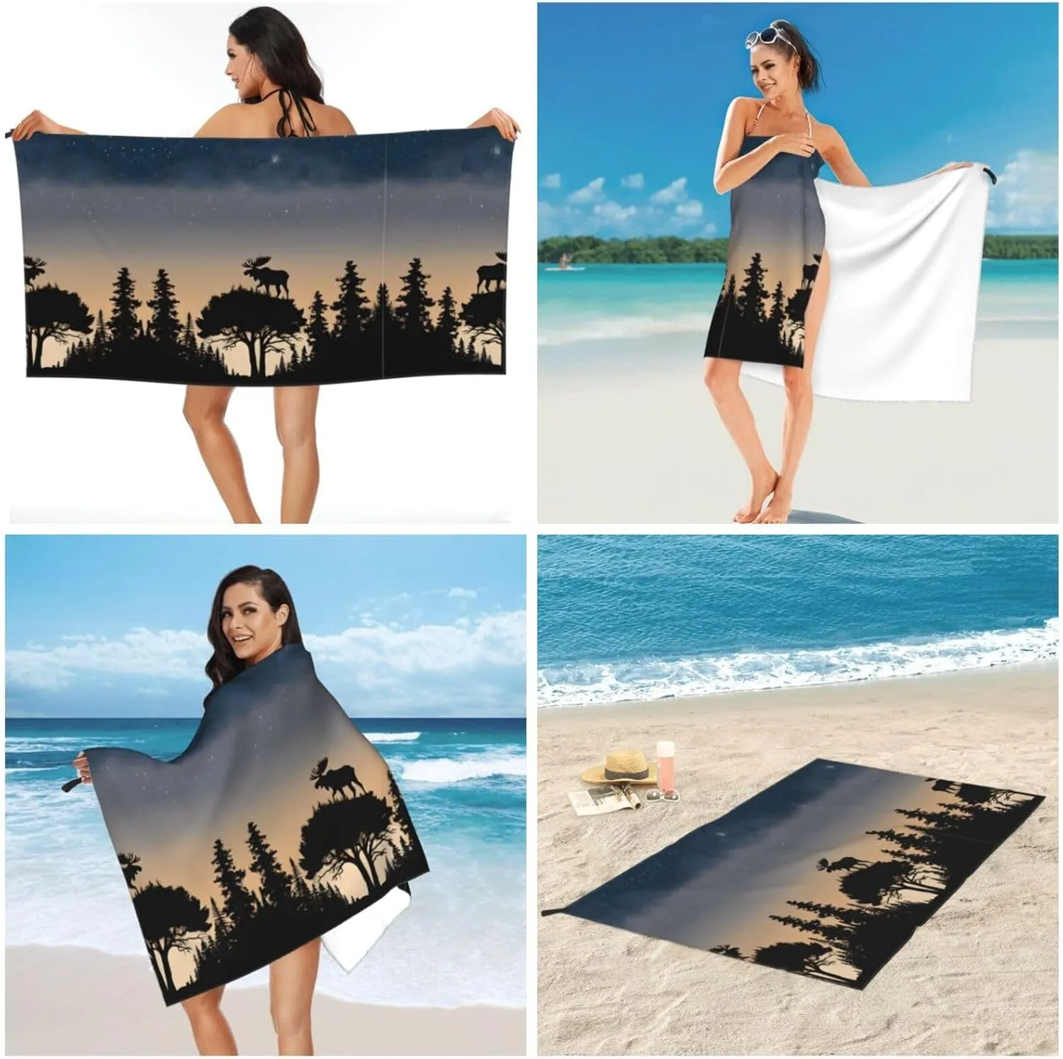 Moose Mountain Pine Tree Wilderness Premium Compact Microfiber Travel Towel-Featherlight & Quick Dry,Sand-Resistant Beach Towel for Swimming,Camping,Vacation Essentials with Carry Pouch