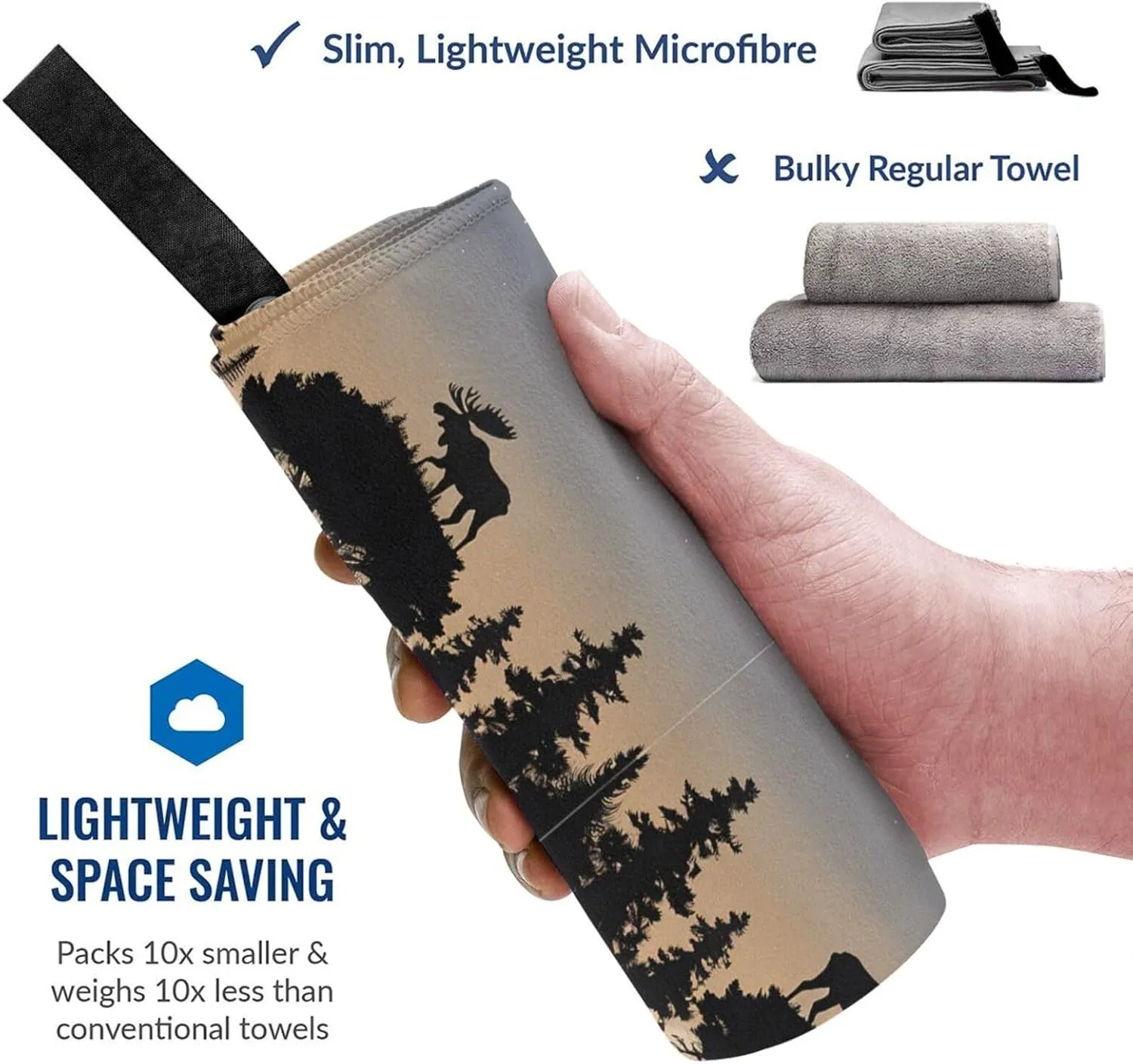Moose Mountain Pine Tree Wilderness Premium Compact Microfiber Travel Towel-Featherlight & Quick Dry,Sand-Resistant Beach Towel for Swimming,Camping,Vacation Essentials with Carry Pouch