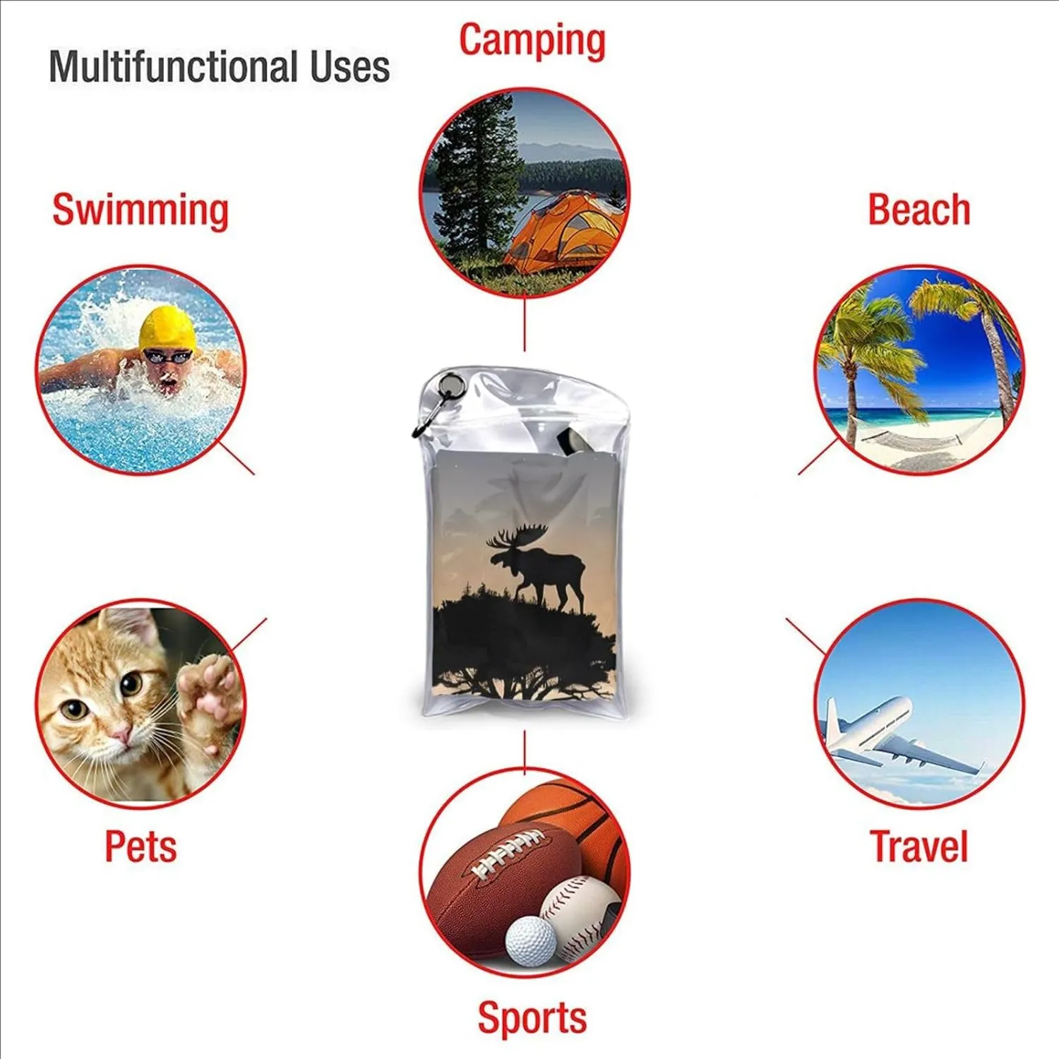 Moose Mountain Pine Tree Wilderness Premium Compact Microfiber Travel Towel-Featherlight & Quick Dry,Sand-Resistant Beach Towel for Swimming,Camping,Vacation Essentials with Carry Pouch