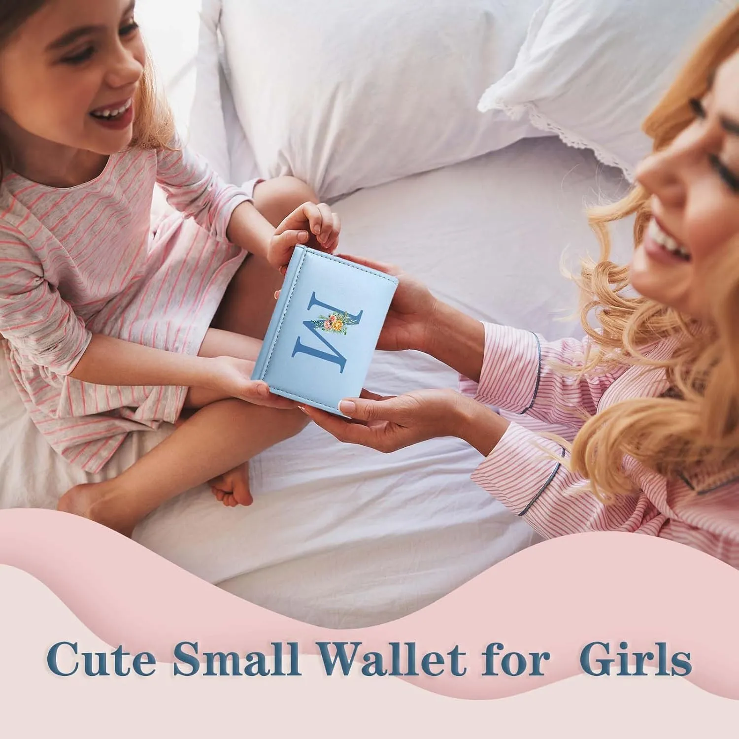 Mothers Day Gifts for Teen Girls & Women - Tri-Fold Initial Wallet with 7 Card Slots, Heart ID Window, Preppy Trendy Travel Accessories for Kids 8-10 (Pink)