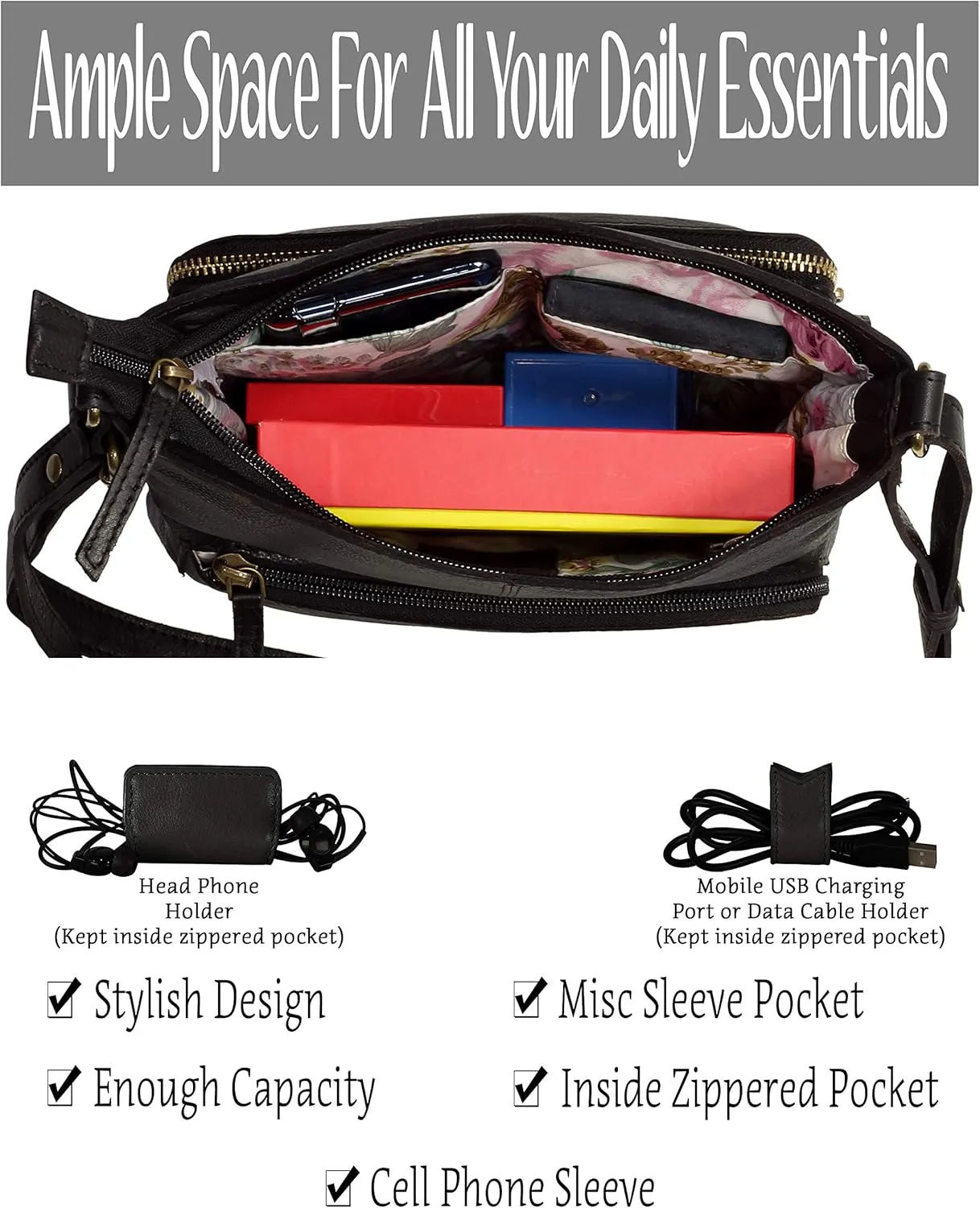 Mou Meraki Genuine Leather Crossbody Purse and Handbags - Crossover Bag Over the Shoulder Women