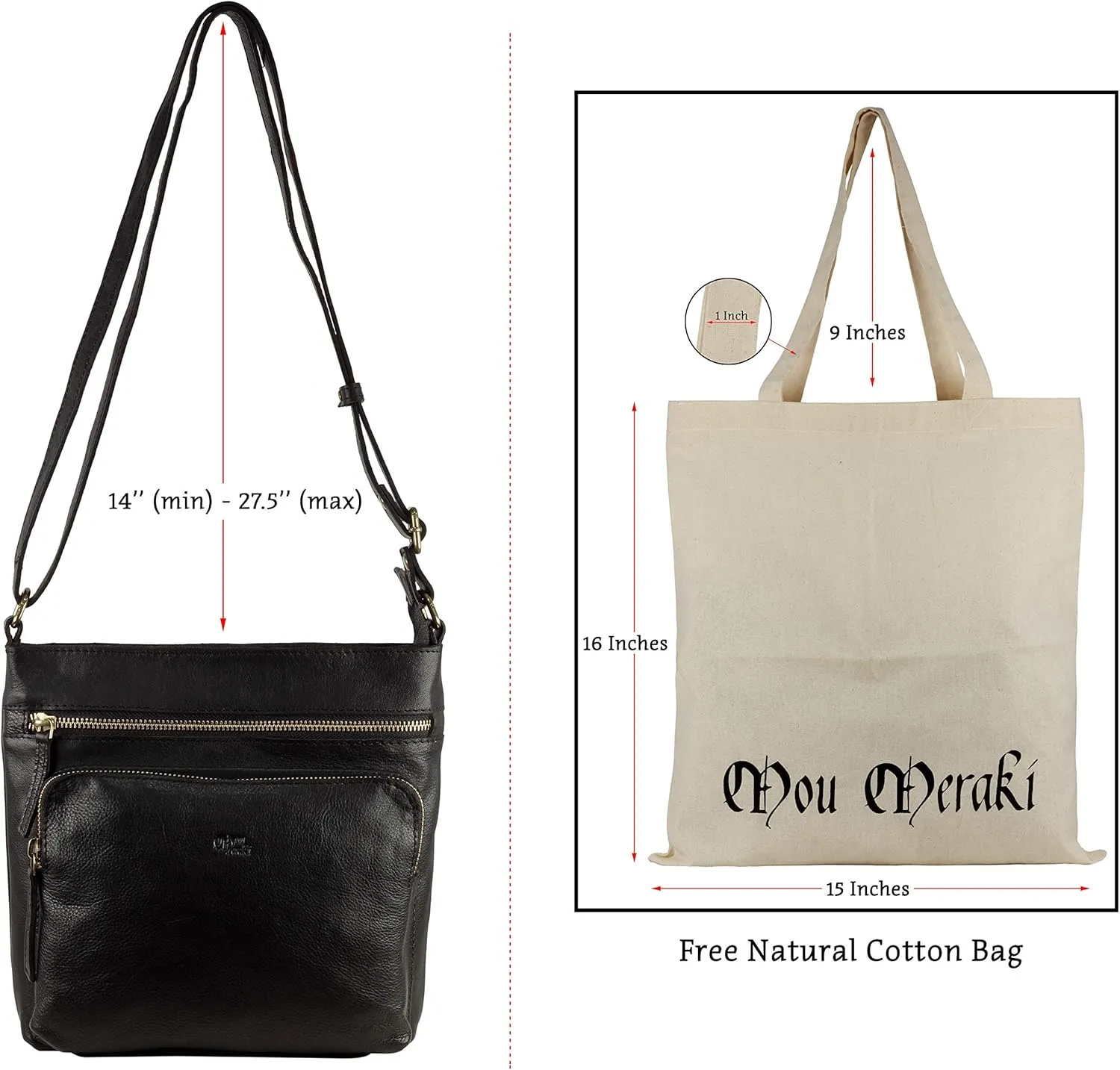 Mou Meraki Genuine Leather Crossbody Purse and Handbags - Crossover Bag Over the Shoulder Women