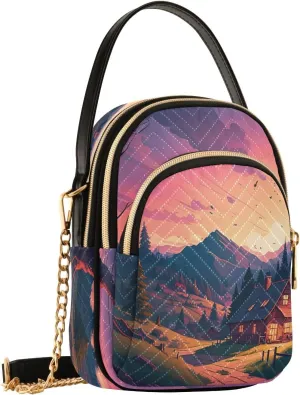 Mountain Cabin Pine Trees Crossbody Bags for Women Small Sling Cross Body Bag Fanny Pack Phone Mini Wallet Purse