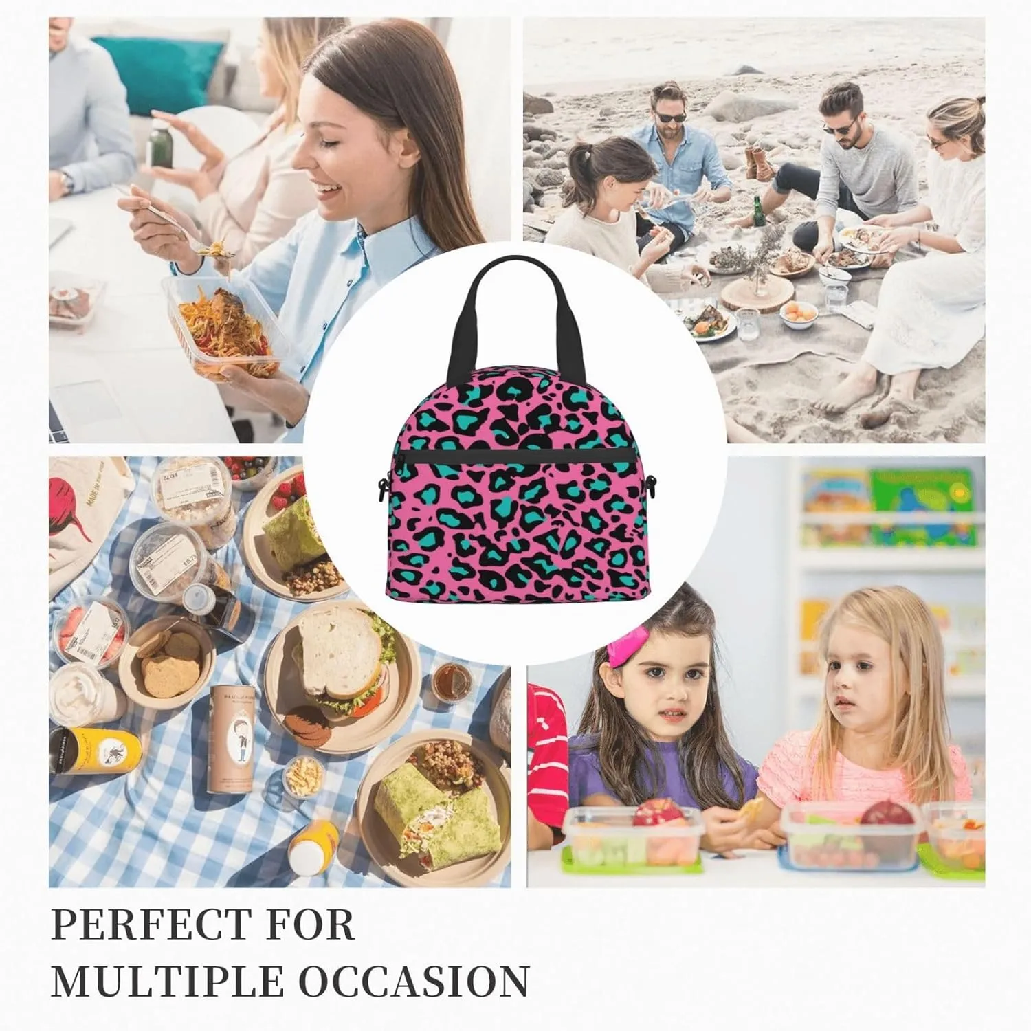 Mountain Range Pattern,Insulated Reusable Lunch Bag with Adjustable Shoulder Strap for Adults,Snowy Alps Peaks with Lake Spring Scene,Office Picnic Hiking Beach Tote Bag,Green White,9x5x7.8in
