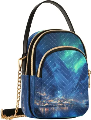 Mountain Village Night Blue Crossbody Bags for Women Hand Bag Small Sling Shoulder Travel Bags Mini Wallet Phone Purse