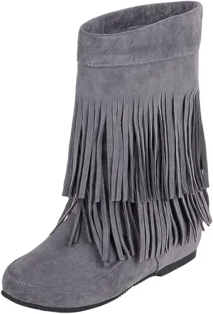 MRKEWUNEY Casual Womens Tassel Booties Low Heel Moccasin Boots