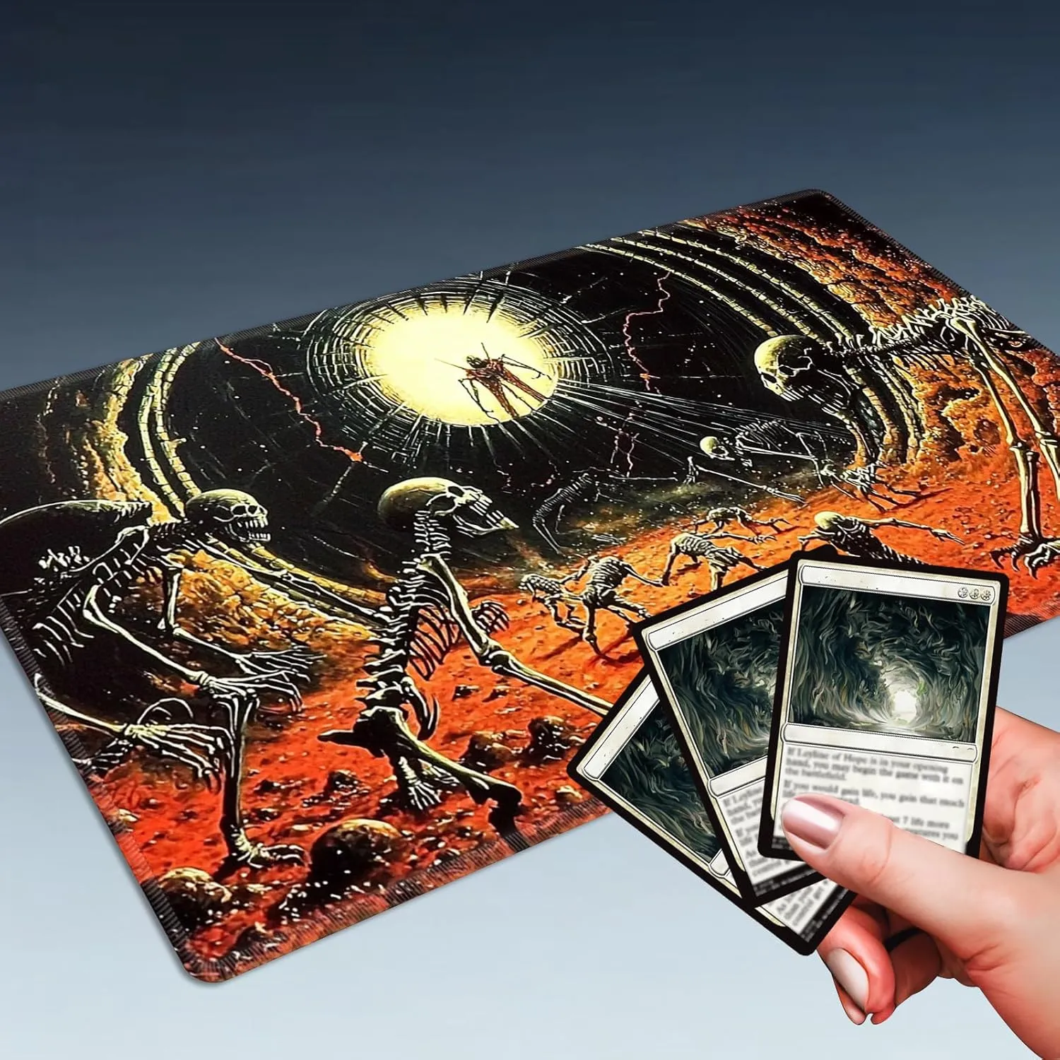 MTG Playmat Size 27.56x15.75in with Storage Bags Portable Playmat TCG and Board Game Mat for Cards Rubber Base Slip-Resistant Mousepad Desk Mat,Blood Pool Mutated Skulls