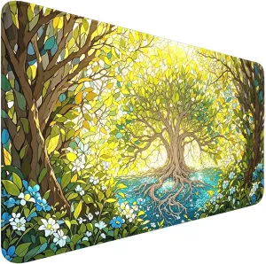 MTG Playmat- Stitched Edges Forest TCG Playmat-Non-Slip Landscape Play Mat Smooth Surface Rubber Base Board Game Mousepad 24x14 inches for Trading Card Game Playing with Storage Bags