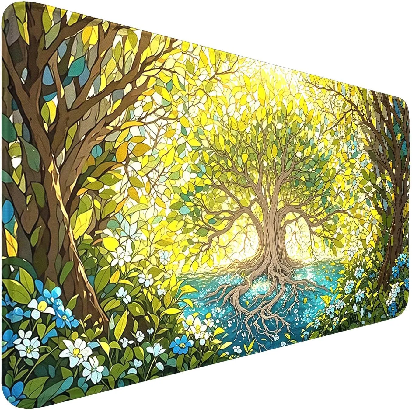 MTG Playmat- Stitched Edges Forest TCG Playmat-Non-Slip Landscape Play Mat Smooth Surface Rubber Base Board Game Mousepad 24x14 inches for Trading Card Game Playing with Storage Bags