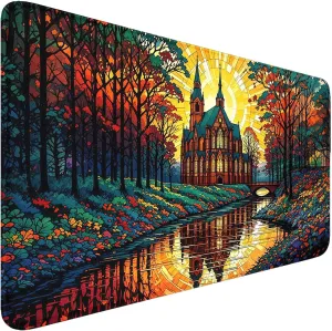 MTG Playmat- Stitched Edges Forest TCG Playmat-Non-Slip Landscape Play Mat Smooth Surface Rubber Base Board Game Mousepad 24x14 inches for Trading Card Game Playing with Storage Bags