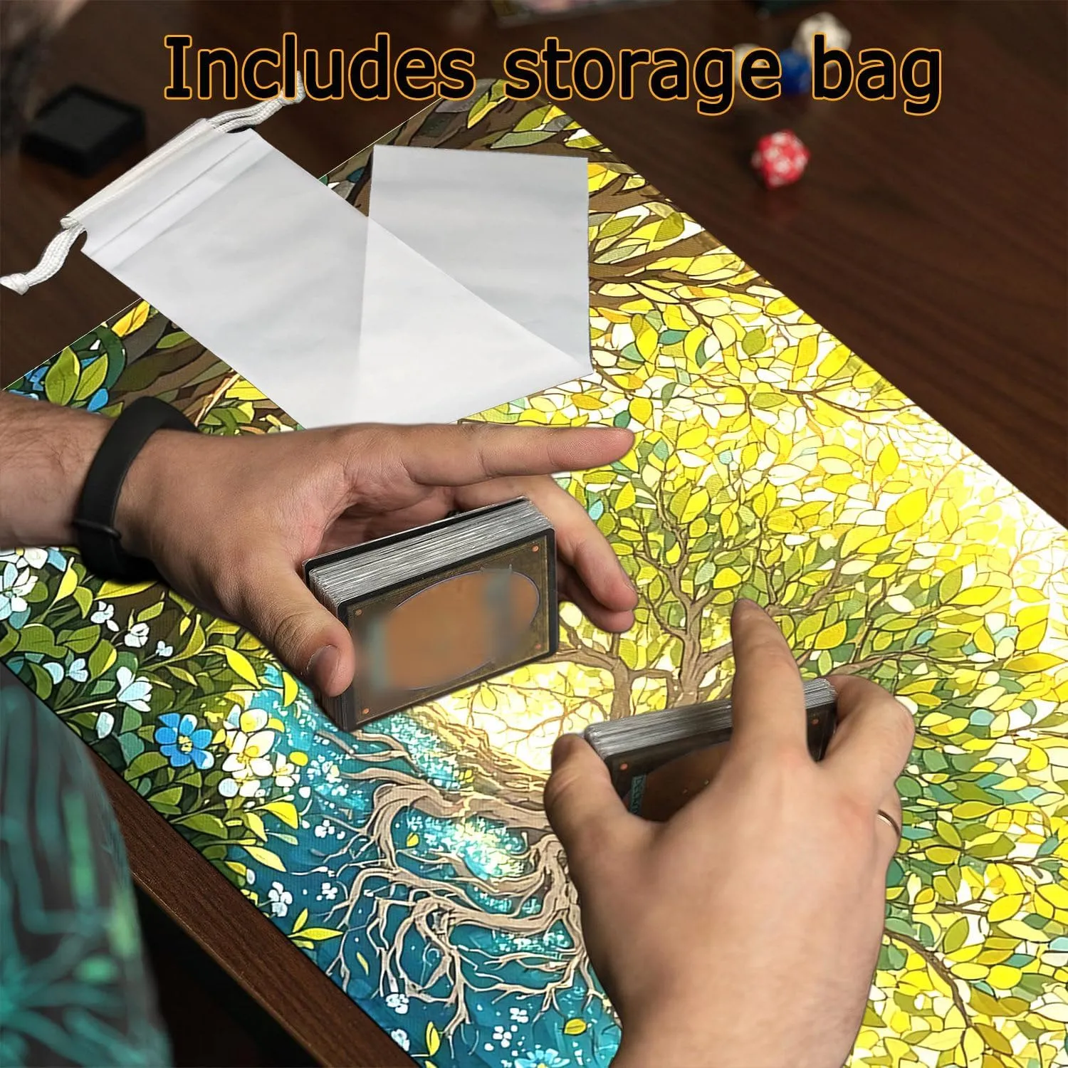 MTG Playmat- Stitched Edges Forest TCG Playmat-Non-Slip Landscape Play Mat Smooth Surface Rubber Base Board Game Mousepad 24x14 inches for Trading Card Game Playing with Storage Bags