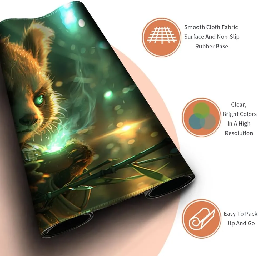 MTG Playmat (Stitched) Size 24x14in Free Storage Bags - Ideal for Card Game Enthusiasts TCG Playmat Mouse Pad with Card Zones (Little Raccoon,No Zone)
