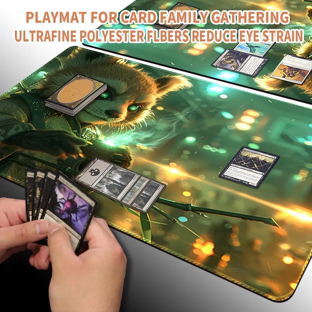 MTG Playmat (Stitched) Size 24x14in Free Storage Bags - Ideal for Card Game Enthusiasts TCG Playmat Mouse Pad with Card Zones (Little Raccoon,No Zone)