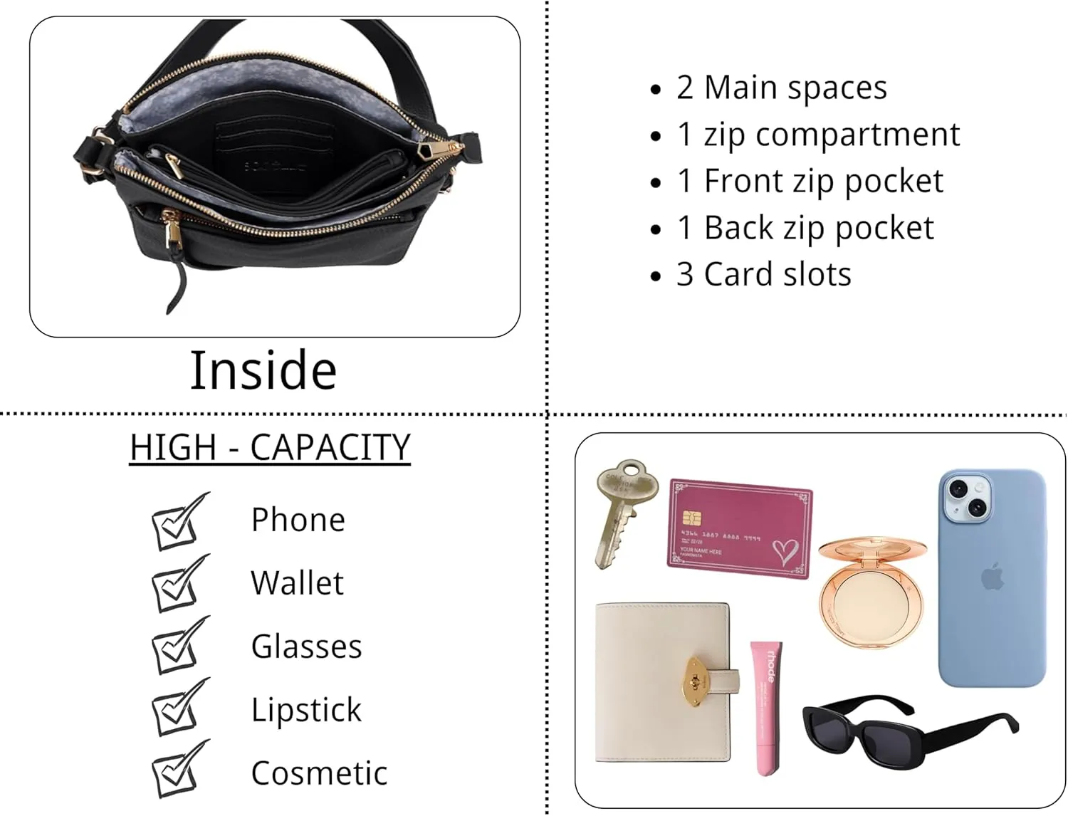 Multicompartment Functional Women Travel Crossbody with Comfortable Shoulder Strap