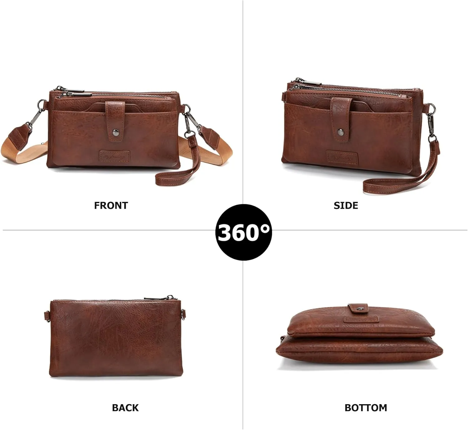 myfriday Vintage Leather Camera Crossbody Bag for Women, Stylish Two Layer Shoulder Bag Purse with Removable Card Slots