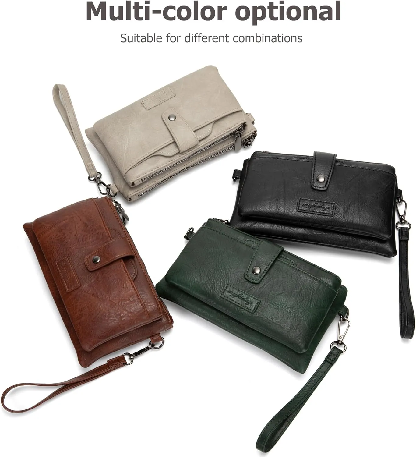 myfriday Vintage Leather Camera Crossbody Bag for Women, Stylish Two Layer Shoulder Bag Purse with Removable Card Slots
