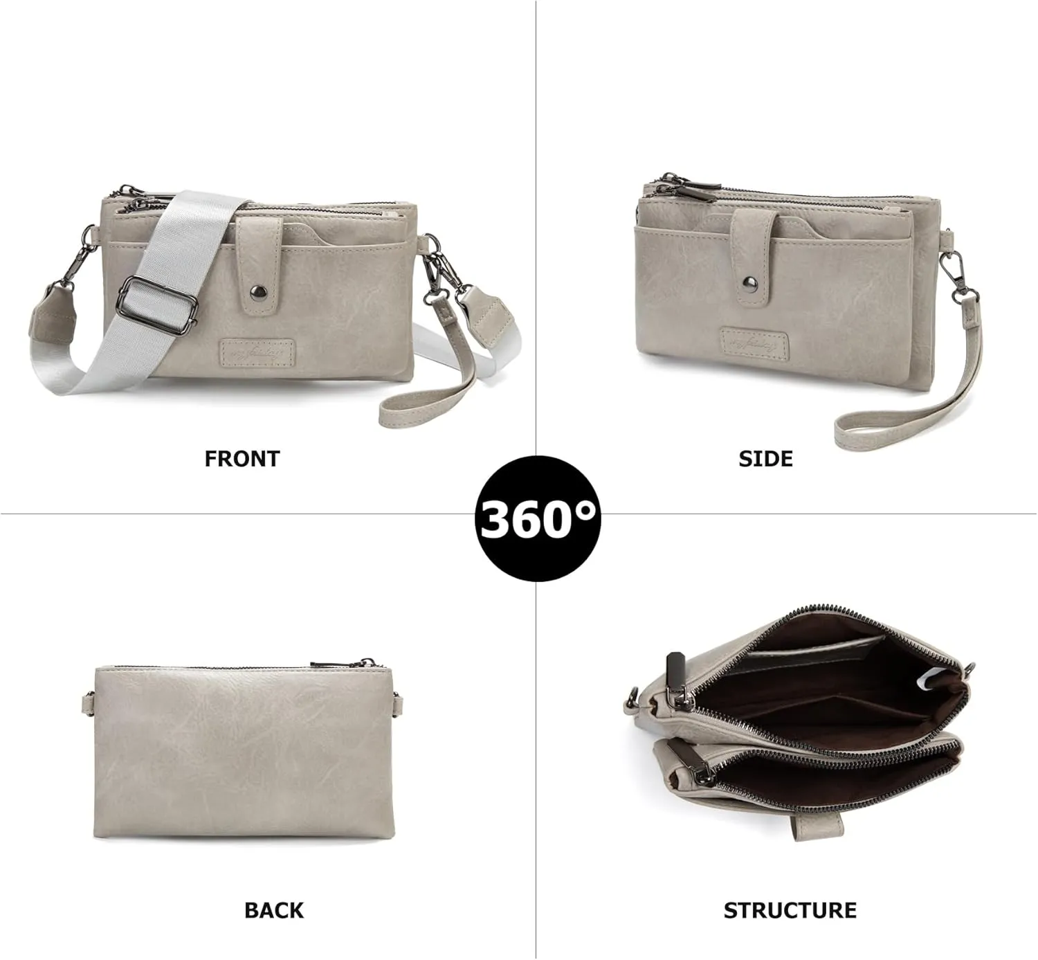 myfriday Vintage Leather Camera Crossbody Bag for Women, Stylish Two Layer Shoulder Bag Purse with Removable Card Slots