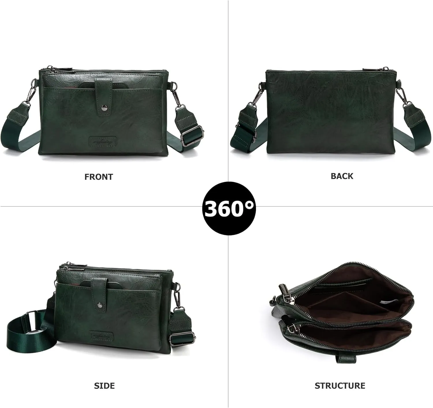 myfriday Vintage Leather Camera Crossbody Bag for Women, Stylish Two Layer Shoulder Bag Purse with Removable Card Slots