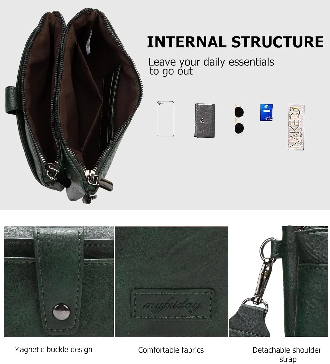 myfriday Vintage Leather Camera Crossbody Bag for Women, Stylish Two Layer Shoulder Bag Purse with Removable Card Slots