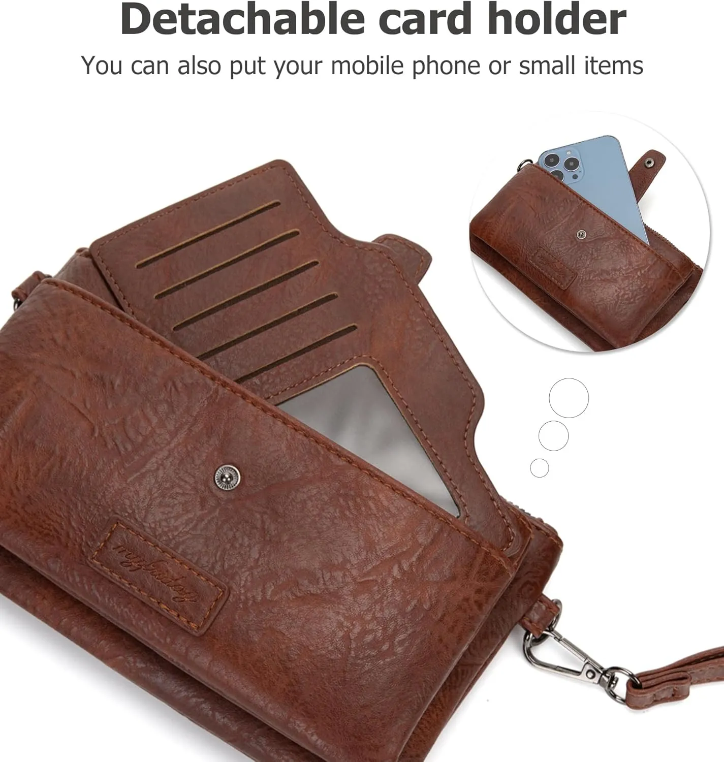 myfriday Vintage Leather Camera Crossbody Bag for Women, Stylish Two Layer Shoulder Bag Purse with Removable Card Slots