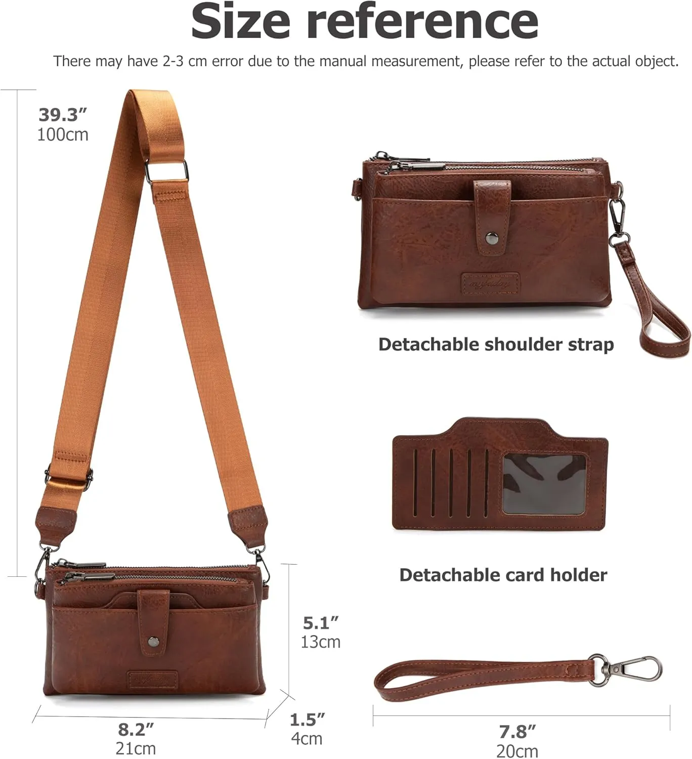 myfriday Vintage Leather Camera Crossbody Bag for Women, Stylish Two Layer Shoulder Bag Purse with Removable Card Slots