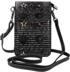 Mysterious Text Zippered Crossbody Bag,* Women'S Shoulder Bag With Card Slot, Removable Shoulder Strap, 7.6 X 4.9 In., Black