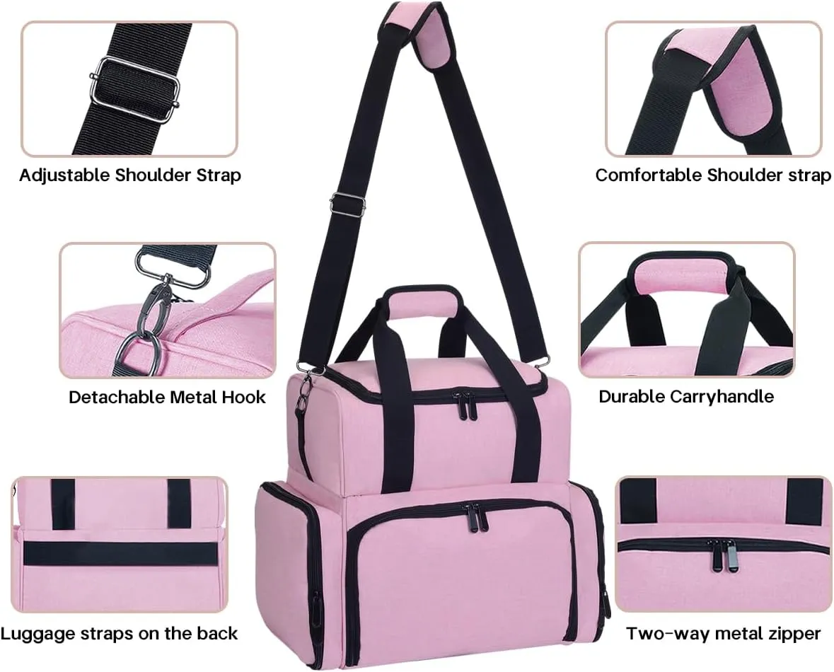 Nail Polish Organizer Holds 80 Bottles (15ml - 0.5 fl.oz) and a Nail Lamp,Nail Polish Case with 2 Removable Bags and Tools Storage Sections Pink
