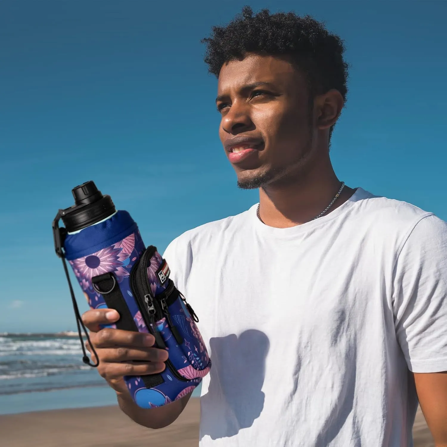 NATURE PIONEOR Water Bottle Holder with Strap for 25oz/32oz/40oz/64oz, Water Bottle Carrier Bag with Phone Pocket Crossbody