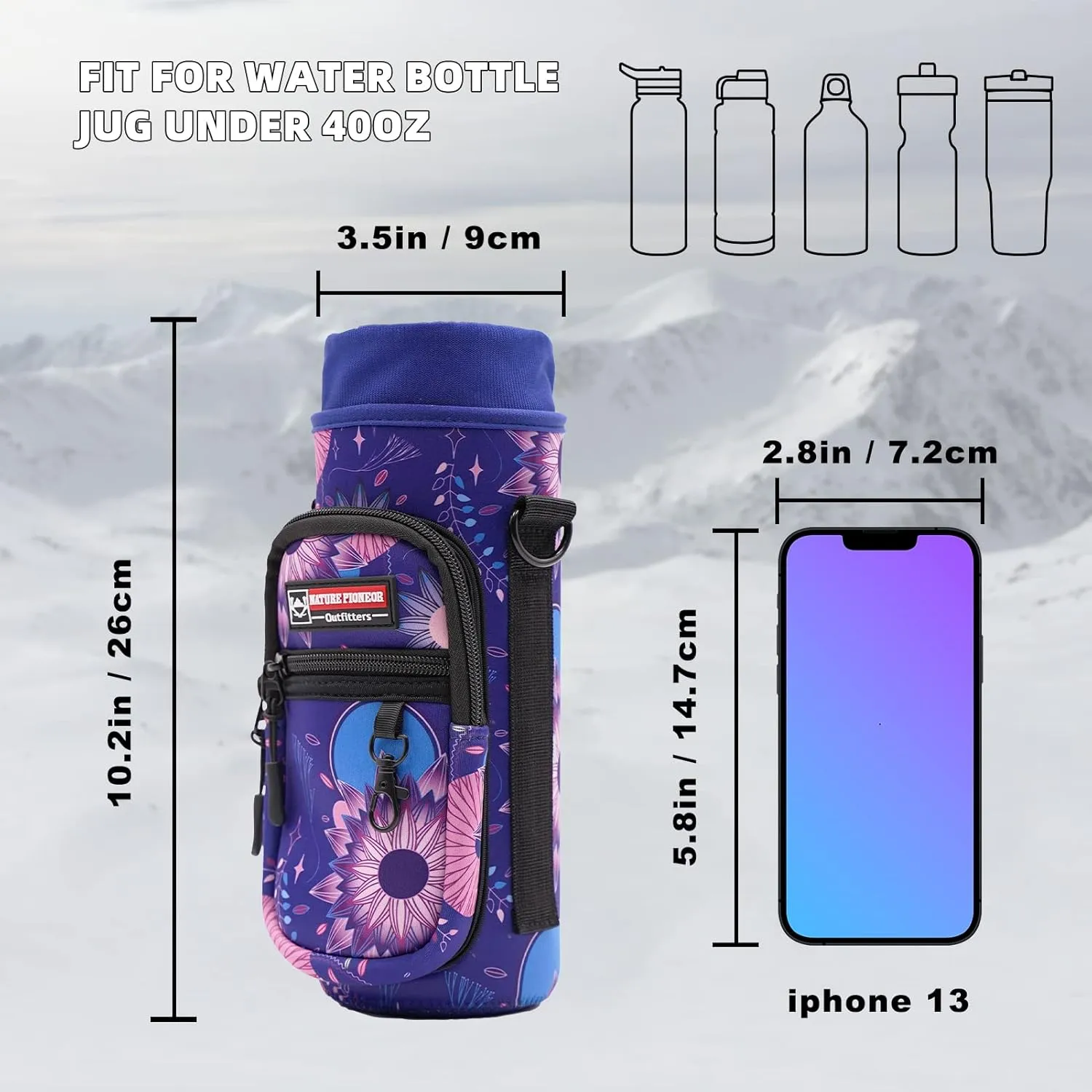 NATURE PIONEOR Water Bottle Holder with Strap for 25oz/32oz/40oz/64oz, Water Bottle Carrier Bag with Phone Pocket Crossbody