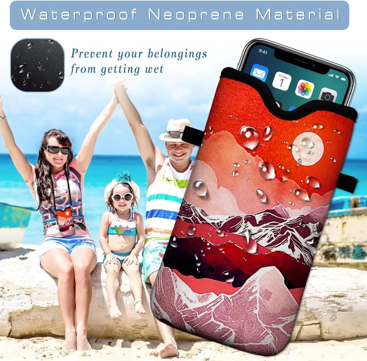 Neoprene Cell Phone Pouch 7.5 X 4.3 in Cloth Mobile Protection Case Bag with Crossbody Strap Neck Lanyard Cell Phone Case Abstract Mountain Landscape Moon