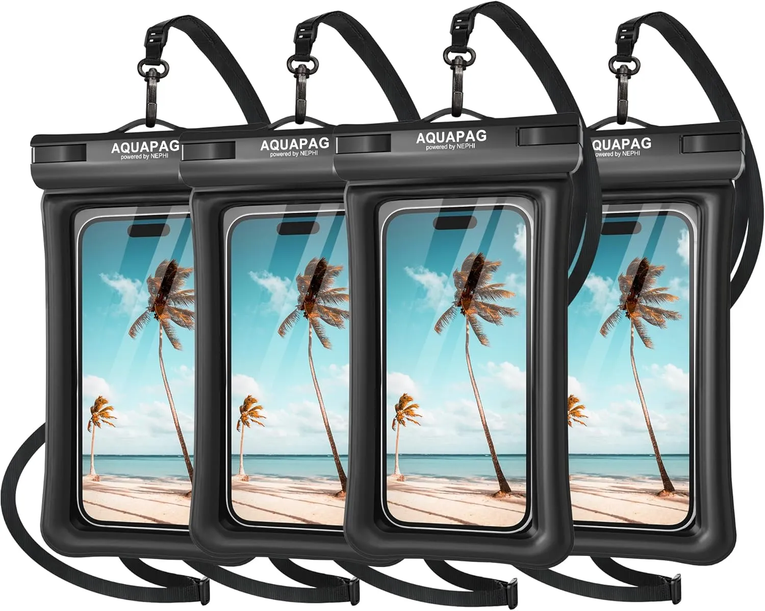 NEPHI IP68 Waterproof Phone Pouch 2 Pack-Up to 8.0"，Adjustable Neck Lanyard Floating Waterproof Phone Case for iPhone,Phone Dry Bags for Vacation Beach Pool Travel Essentials (Black Black 4 Pack)